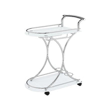 Modern 2-Shelf Bar Cart with Chrome Frame and White Glass for Home