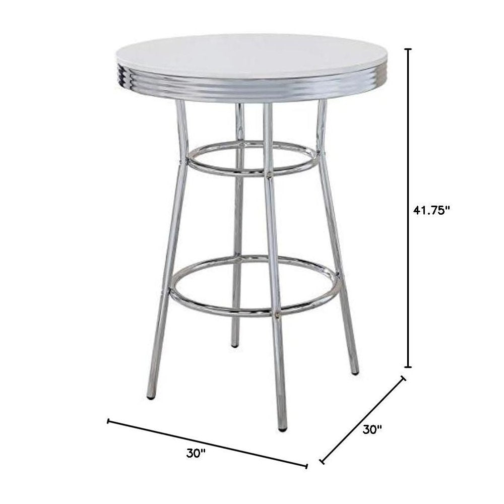 Round Bar Table with Chrome and Glossy White Finish, Bar Height Table