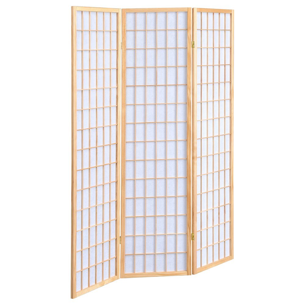 Wood Folding Room Divider 3-Panel, Natural Finish, Shoji Screen, Privacy Panel