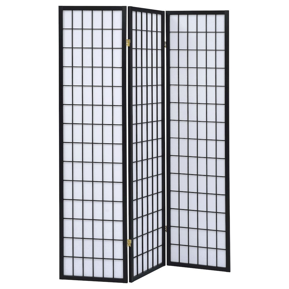 Wood Folding Shoji Screen 3-Panel, Black Finish, Privacy Partition