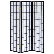 Wood Folding Shoji Screen 3-Panel, Black Finish, Privacy Partition