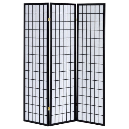 Wood Folding Shoji Screen 3-Panel, Black Finish, Privacy Partition