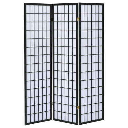 Wood Folding Shoji Screen 3-Panel, Black Finish, Privacy Partition