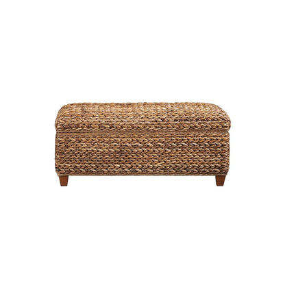 Amber Woven Storage Basket with Lid, Chest Style Mahogany Storage Trunk