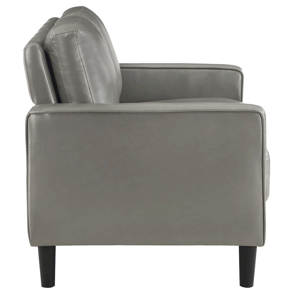 Gray Faux Leather 2 Seater Couch, Leather Loveseat Sofa for Living Room