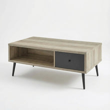 Antique Pine Coffee Table with 1 Drawer Rectangular Grey Finish Mid-Century