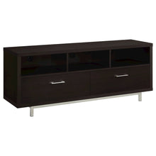 Modern Cappuccino TV Stand 60 Inch, Engineered Wood, 2-Drawer, Chrome Metal Base