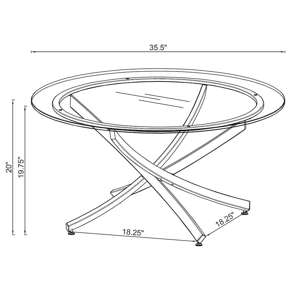 Modern Round Coffee Table, Tempered Glass Top, Chrome Metal Base, Stylish Design