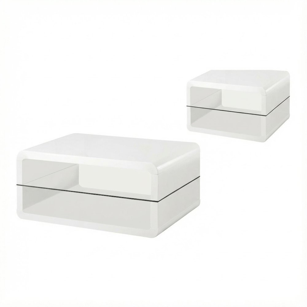 White 2-Piece Coffee and End Table Set with Rectangular Design, Plastic Glides