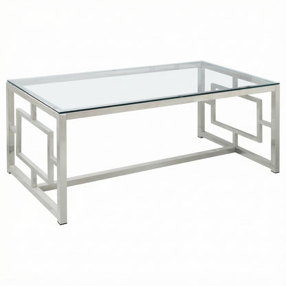 Rectangular Silver Coffee Table with Glass Top and Contemporary Design