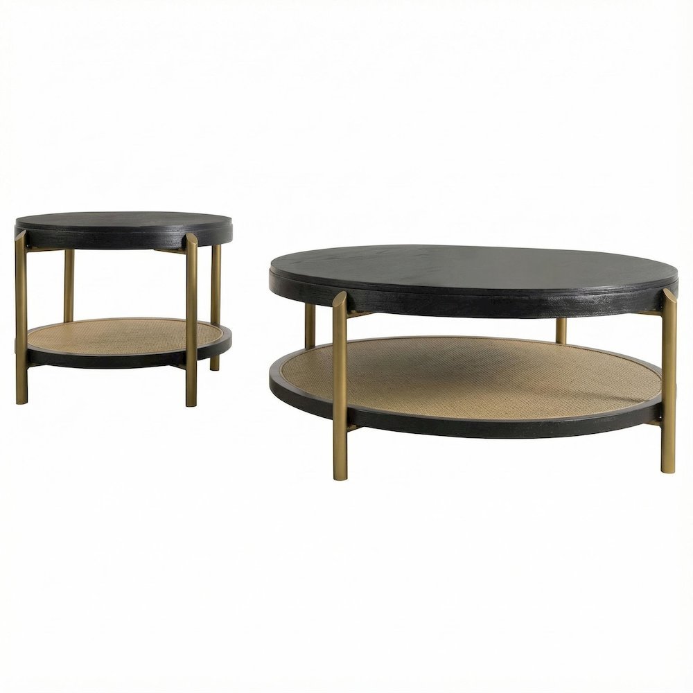 Black 2-Piece Round Coffee and End Table Set with Sturdy Design