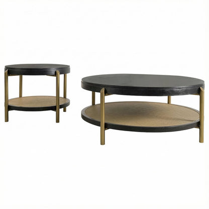 Black 2-Piece Round Coffee and End Table Set with Sturdy Design