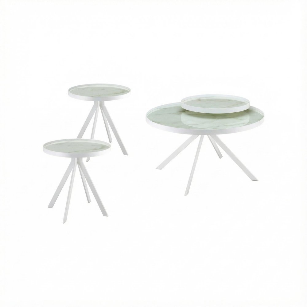 White 3-Piece Round Living Room Table Set with Contemporary Design and Leveler