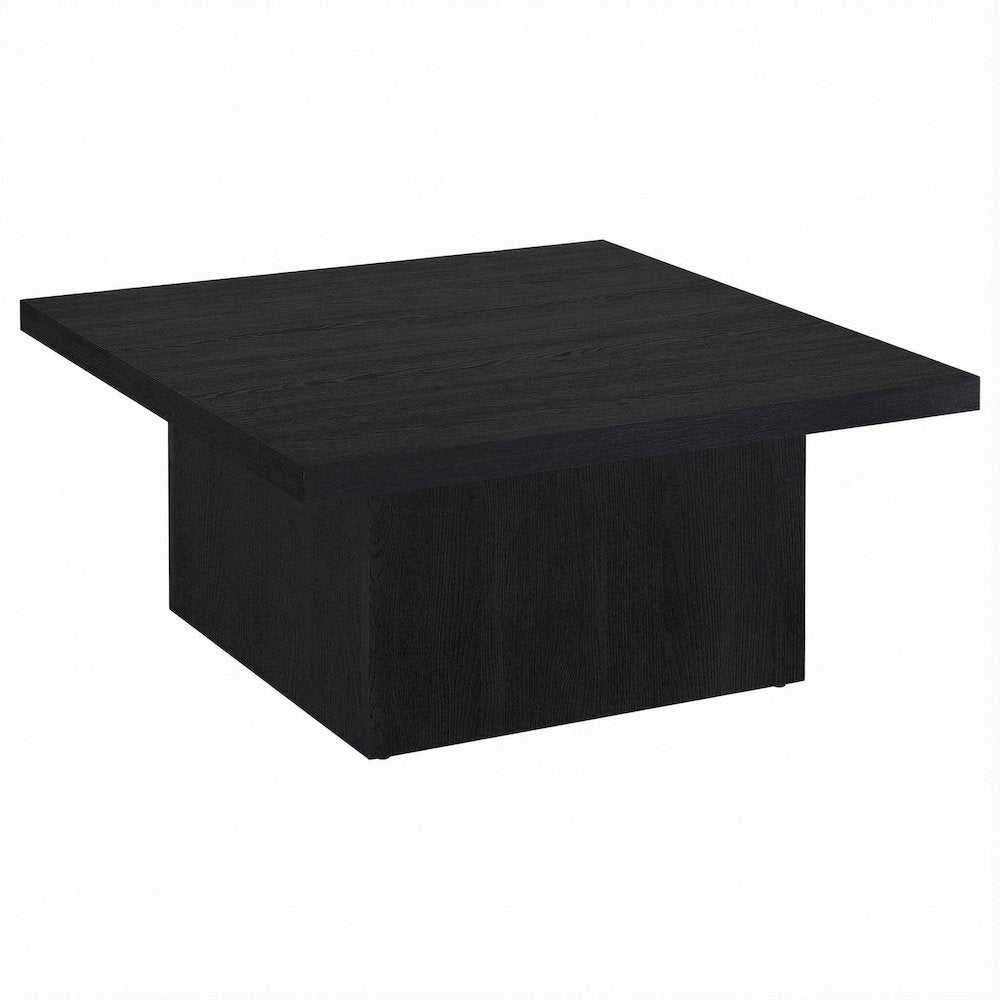 Square Black Engineered Wood Cocktail Coffee Table, Plastic Glide