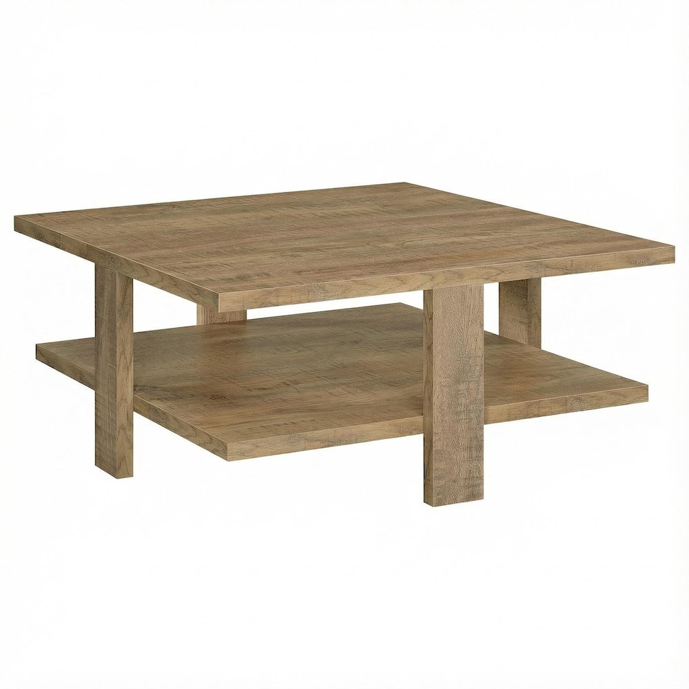 Brown Square Engineered Wood Coffee Table with Farmhouse Style and Sturdy Build