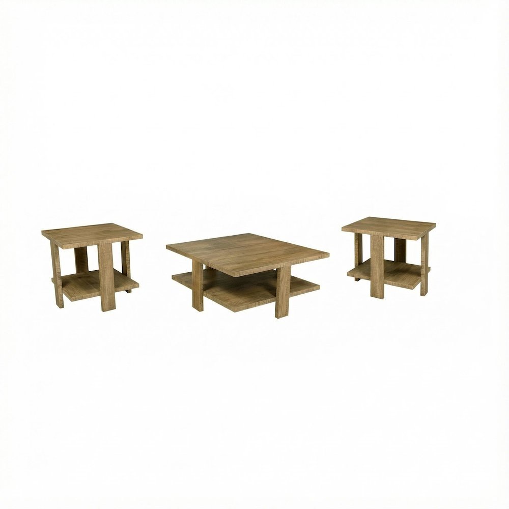 Brown 3-Piece Round Coffee and End Table Set with Plastic Glide