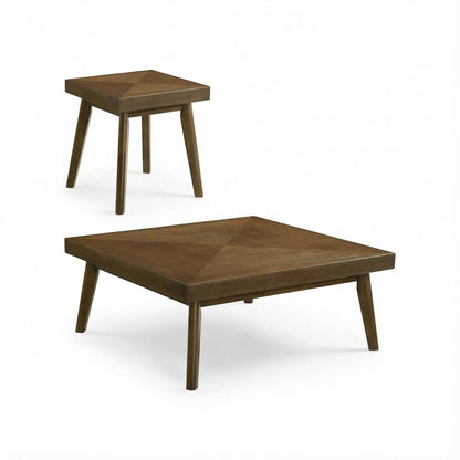 Walnut 2-Piece Square Coffee and End Table Set with Mid-Century Modern Design