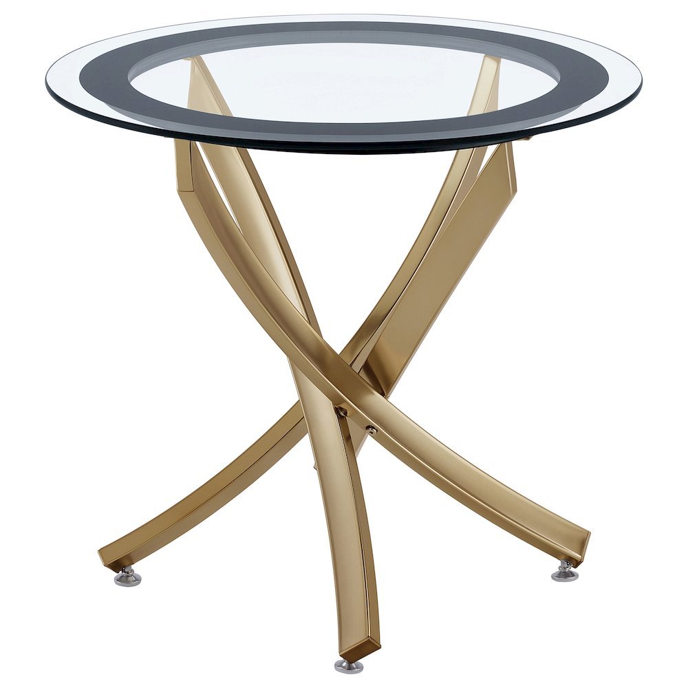 Round End Table, Brass Metal Base, Tempered Glass Top, Elegant Petite Design