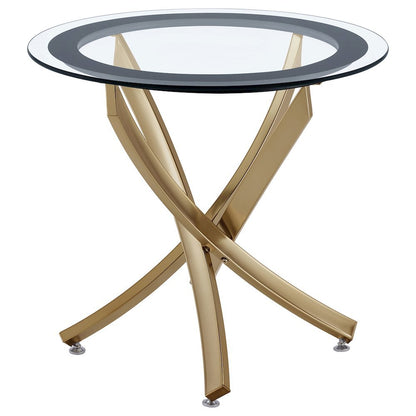 Round End Table, Brass Metal Base, Tempered Glass Top, Elegant Petite Design