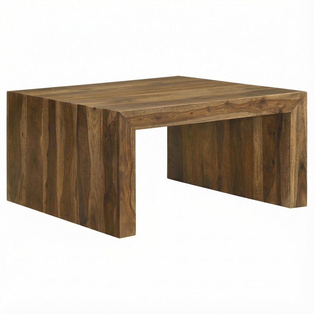 Square Auburn Solid Wood Coffee Table with Farmhouse Design and Sturdy Build