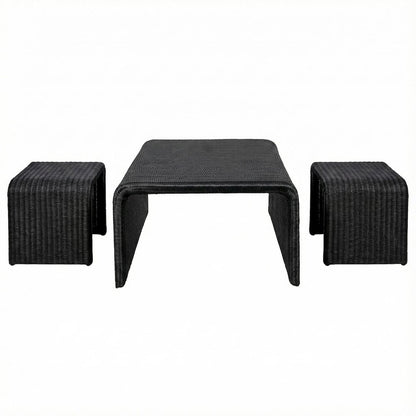 Black 3-Piece Square Coffee, End Table Set with Coastal Style, 200 lb Capacity