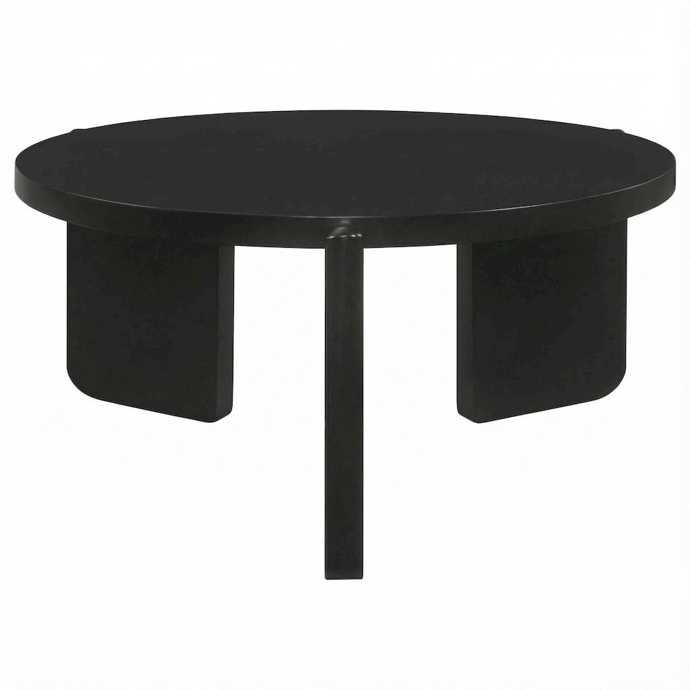 Round Black Coffee Table Solid Wood Contemporary Design with Stable Build