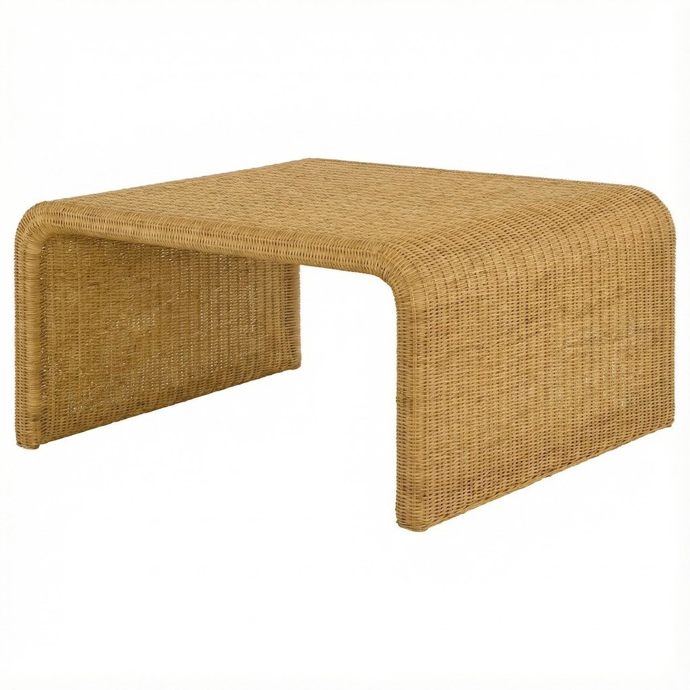 Square Woven Rattan Coffee Table in Neutral Brown with Coastal Style