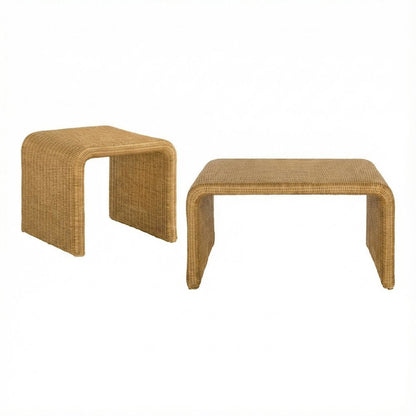 Neutral Rattan 2-Piece Coffee and End Table Set with Coastal Style