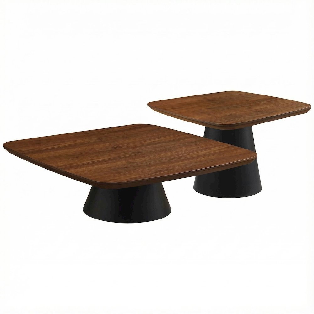 Walnut and Black 2-Piece Coffee and End Table Set with Contemporary Style