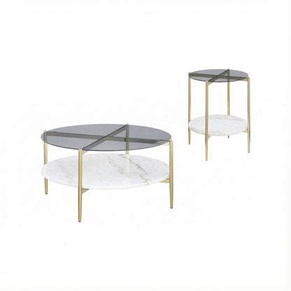 Gold 2-Piece Round Coffee and End Table Set with Contemporary Style