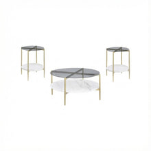 3-Piece Gold Round Coffee and End Table Set, Plastic Glide, Contemporary Design