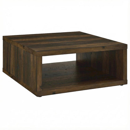 Dark Pine Square Engineered Wood Coffee Table, Farmhouse Design, Sturdy Build