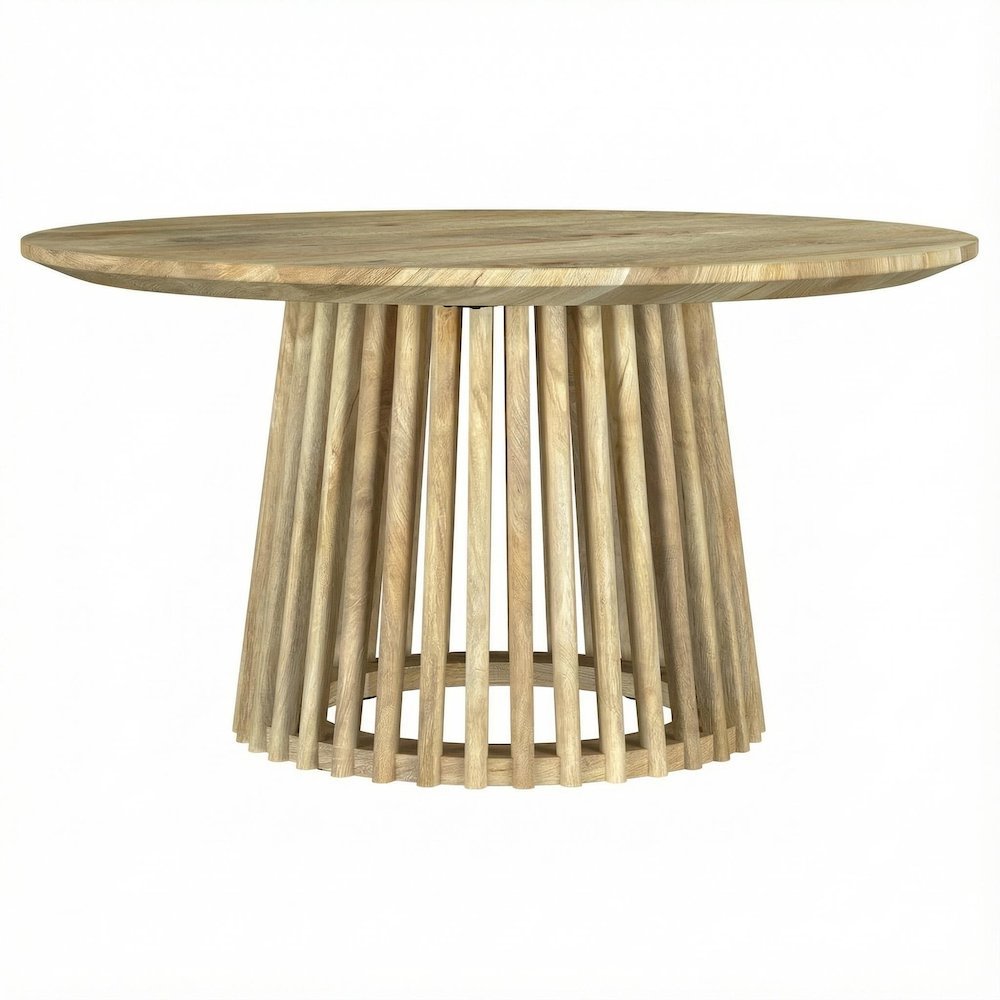 Round Mango Solid Wood Coffee Table with Durable Finish and Sturdy Construction