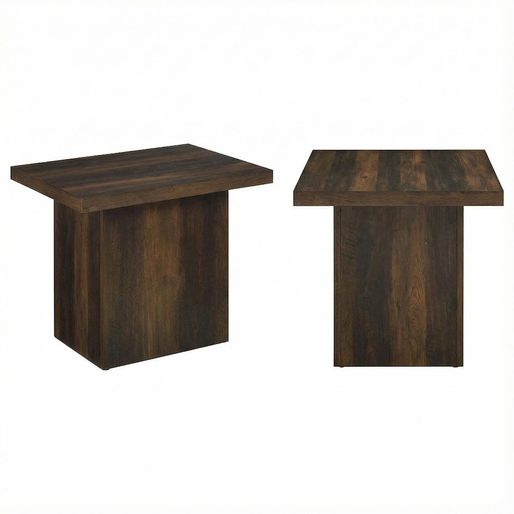 Dark Pine 2-Piece Square Coffee and End Table Set with Plastic Glide