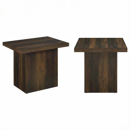 Dark Pine 2-Piece Square Coffee and End Table Set with Plastic Glide