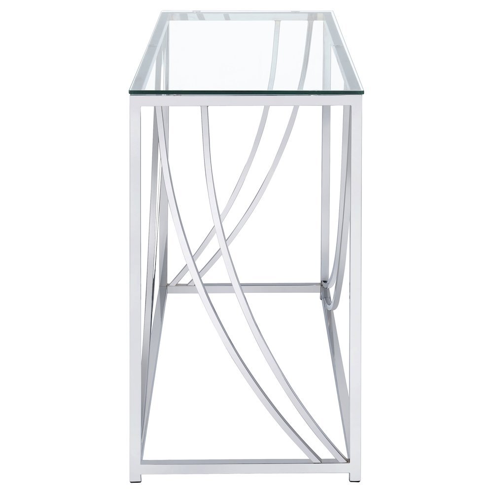 Elegant Console Table, Chrome Accents, Smooth Glass Top, Entryway Accent