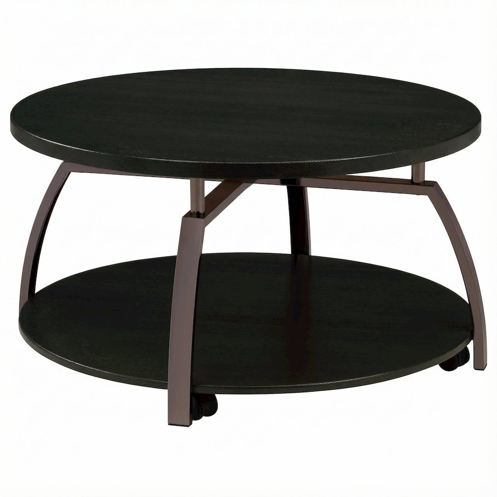 Round Dark Grey Coffee Table with Engineered Wood Top and Contemporary Design