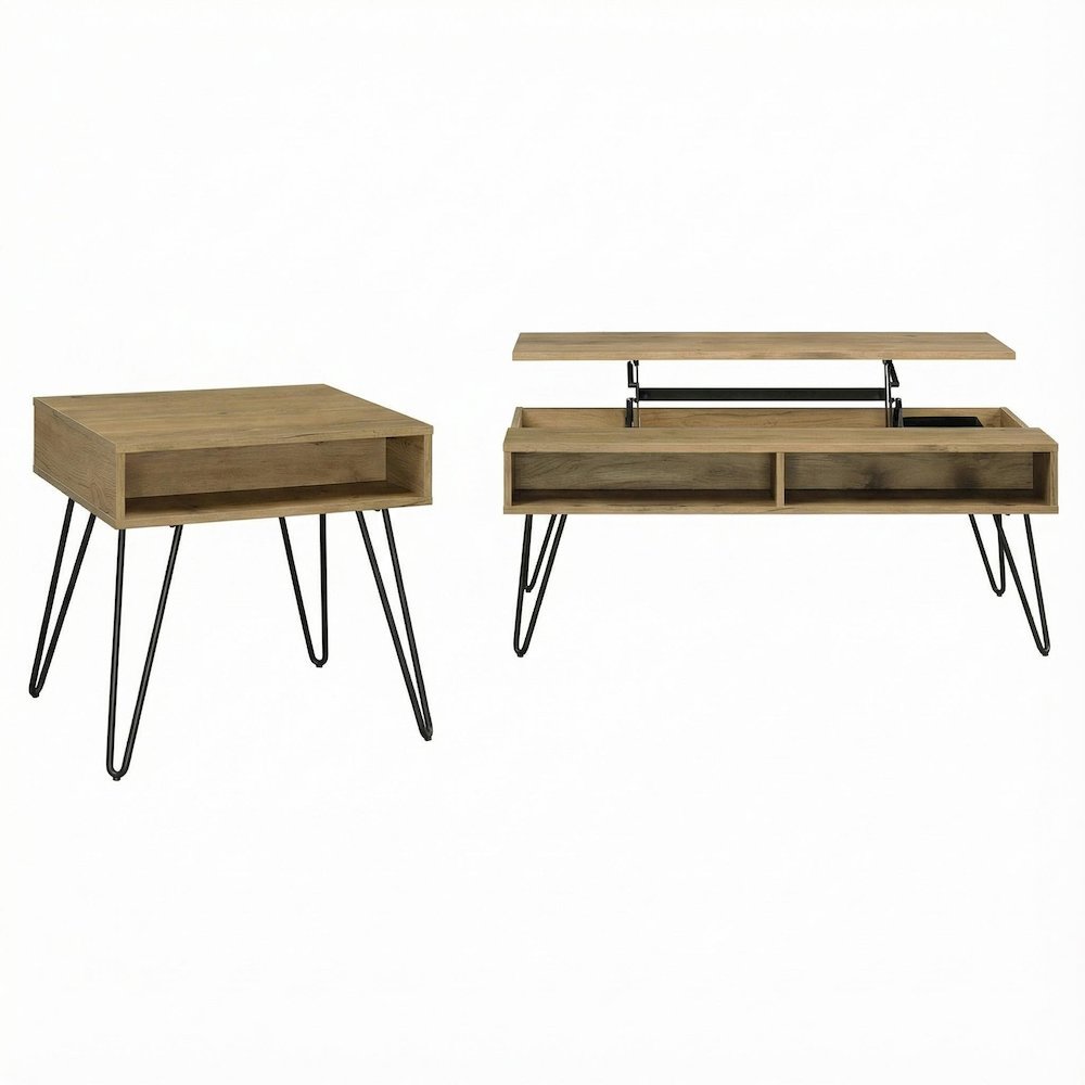 Golden Oak 2-Piece Lift Top Coffee and End Table Set with Rustic Design