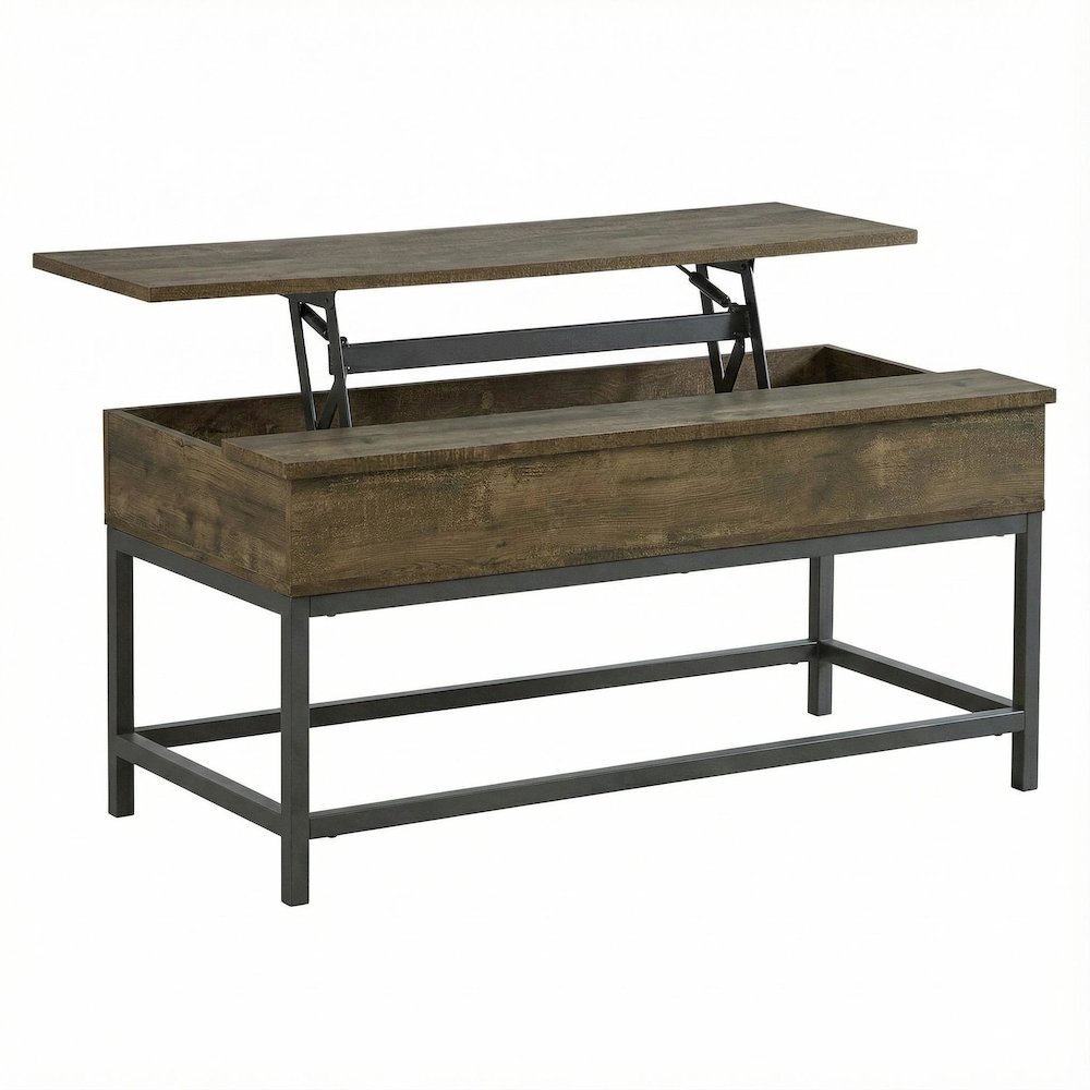 Brown Oak Lift Top Coffee Table with Rustic Rectangular Design and Storage Space