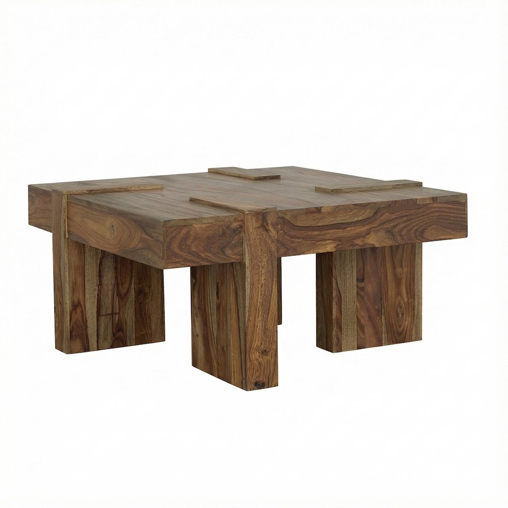 Square Sheesham Wood Coffee Table with Farmhouse Style and Sturdy Design