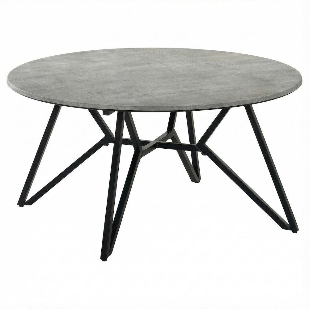 Round Cement Coffee Table in Grey with Gunmetal Base Rustic Design
