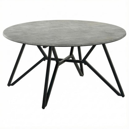 Round Cement Coffee Table in Grey with Gunmetal Base Rustic Design