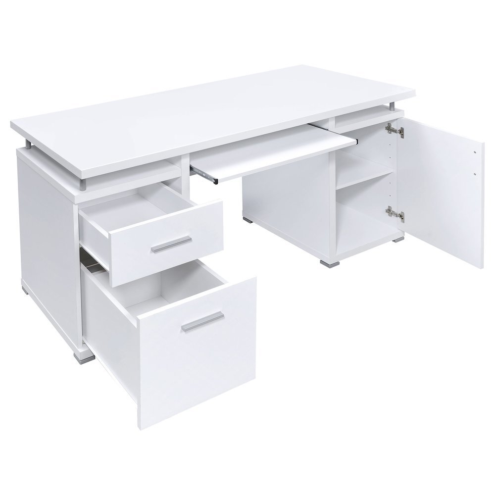 Modern White Office Desk 55-Inch, 2 Drawers, Keyboard Tray, File Cabinet
