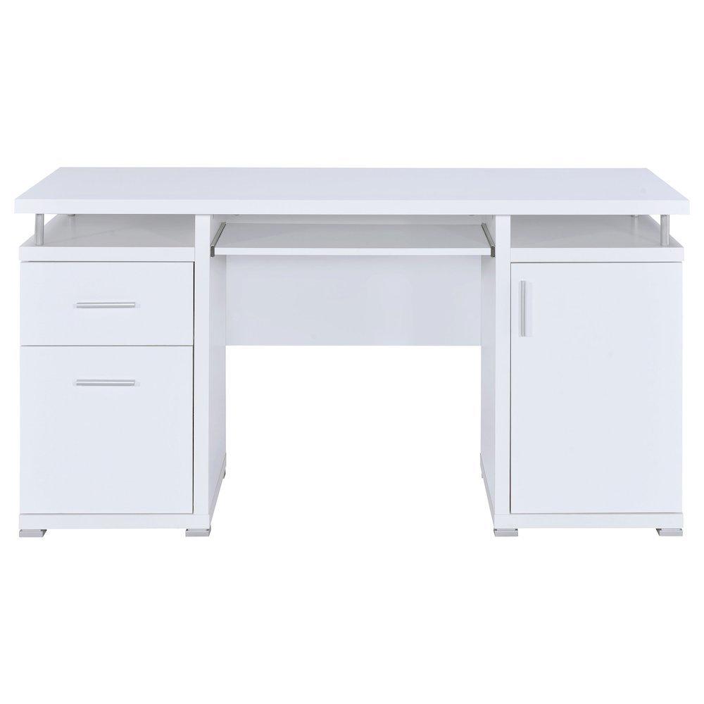 Modern White Office Desk 55-Inch, 2 Drawers, Keyboard Tray, File Cabinet