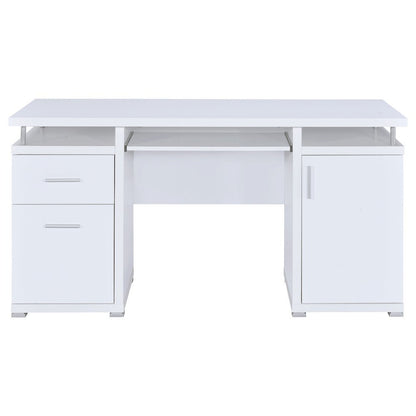 Modern White Office Desk 55-Inch, 2 Drawers, Keyboard Tray, File Cabinet