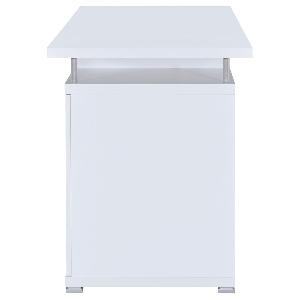 Modern White Office Desk 55-Inch, 2 Drawers, Keyboard Tray, File Cabinet
