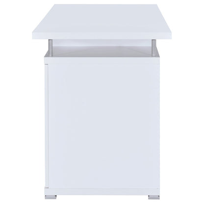 Modern White Office Desk 55-Inch, 2 Drawers, Keyboard Tray, File Cabinet