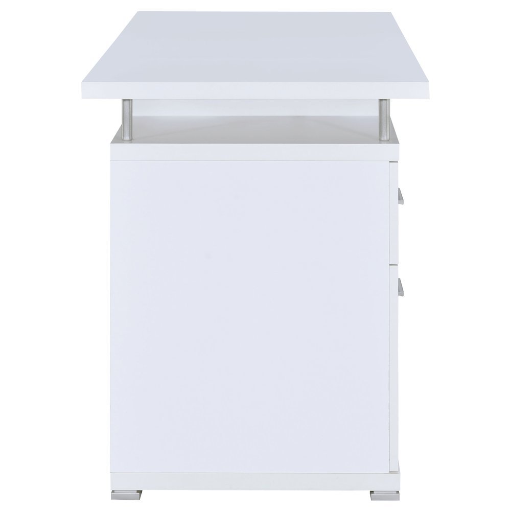 Modern White Office Desk 55-Inch, 2 Drawers, Keyboard Tray, File Cabinet