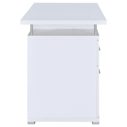 Modern White Office Desk 55-Inch, 2 Drawers, Keyboard Tray, File Cabinet