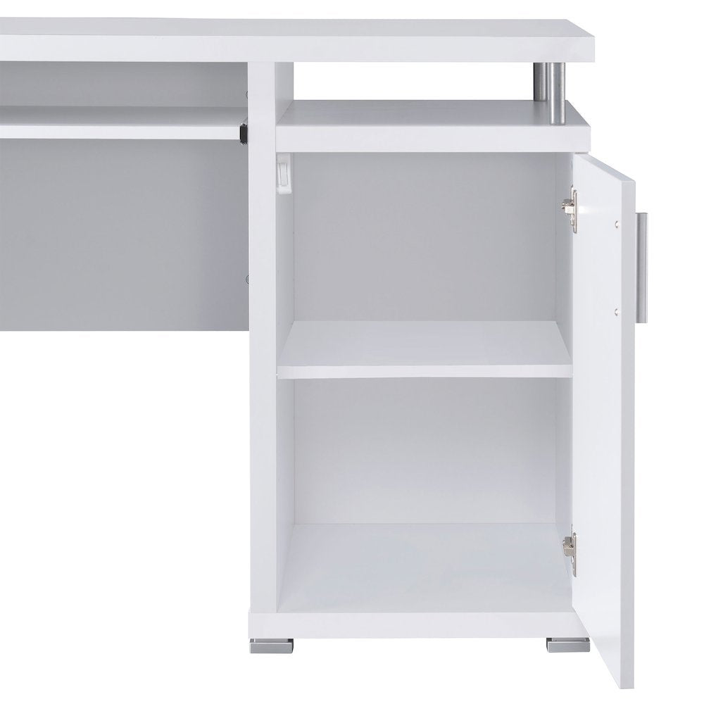 Modern White Office Desk 55-Inch, 2 Drawers, Keyboard Tray, File Cabinet